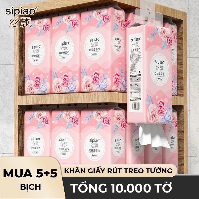 Thùng 10 Bịch Giấy Rút SIPAO Hoa Hồng Đa Năng 4 Lớp - Có Móc Treo Siêu Tiện Lợi Hàng Nội Địa Trung Cao Cấp