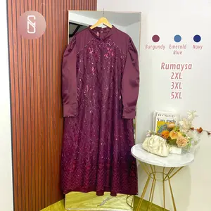 Myshawl Rumaysa Haseena Dress Gamis Jumbo Brukat Pesta Terbaru Muslim Silver wanita Maxi Syari Twill Kondangan Lebaran Mewah Shakila Nyaman Motif Polos