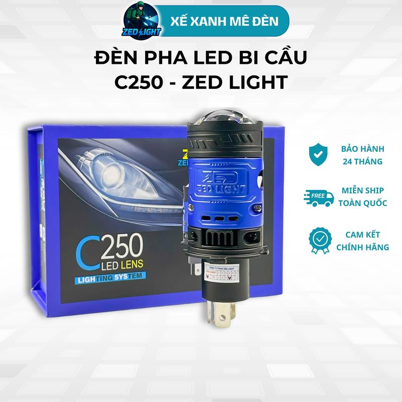 Đèn LED Pha Bi Cầu Mini C250 ZED LIGHT - 60W Siêu Sáng,Pha Màn Chập Kết Hợp Trợ Pha Laser Tâm Vàng Chiếu Xa Trên 150m Lắp Xe Máy Oto - Bảo Hành 24 Tháng