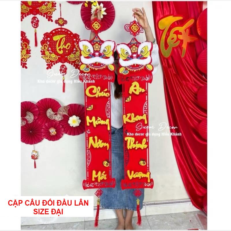 Cặp Câu Đối Đầu Lân size Đại Trang Trí Tết 2026 Chúc Mừng Năm Mới - An Khang Thịnh Vượng Tặng Móc Treo
