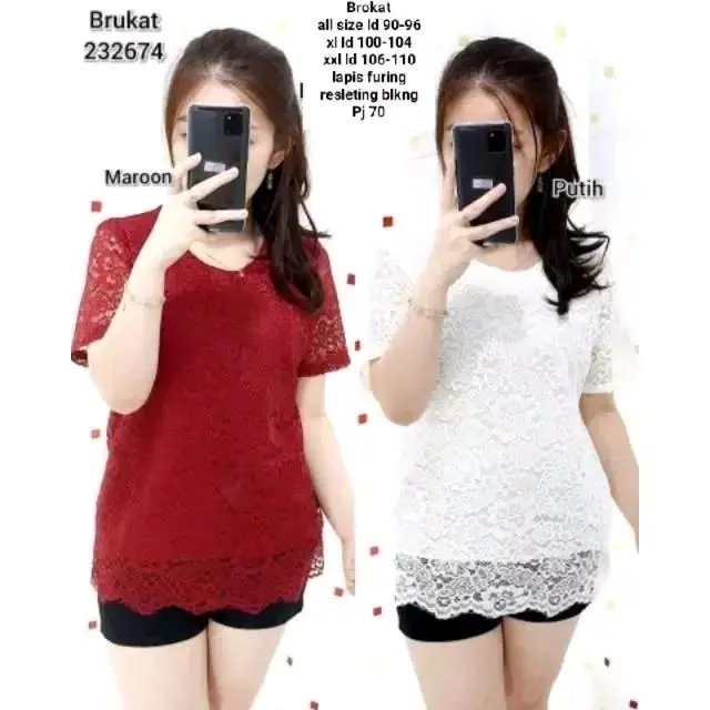 BLOUSE BRUKAT SEMI PRANCIS - ATASAN WANITA KEKINIAN TERBARU - GAUN ATASAN BROKAT