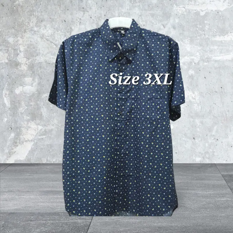 Kemeja Pria Motif Triangle Lengan Pendek keren bahan dingin Formal Katun Kantor Hitam 2