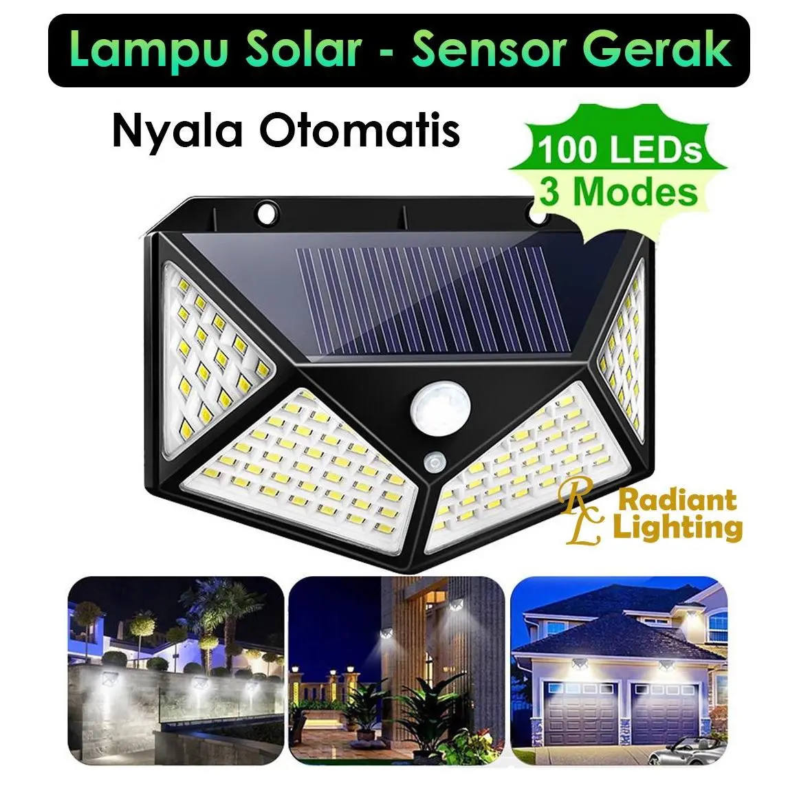 Lampu Taman Dinding 100 LED Tenaga Surya Solar Sensor Gerak