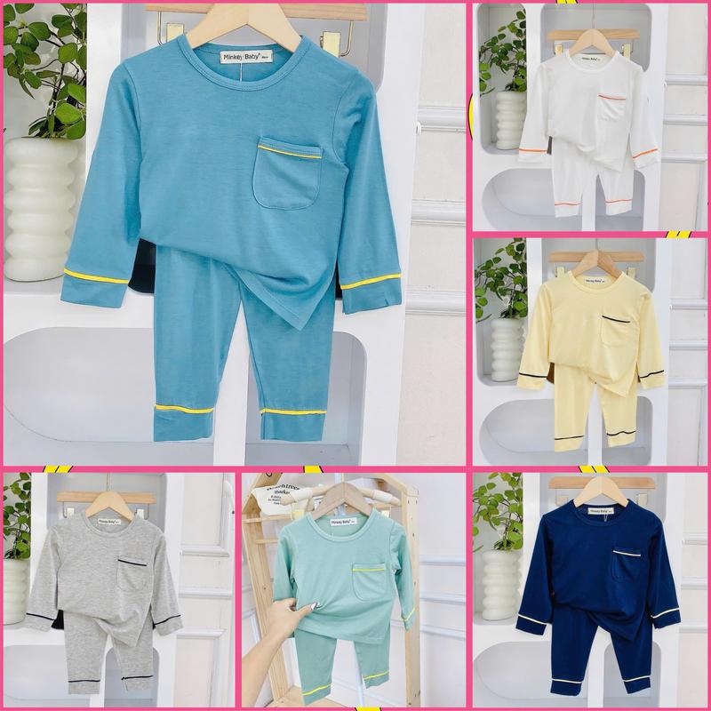 [Shin Kids] Dưới 1m25 (8-28kg) Bộ Áo Dài Quần Dài Trơn Phối Viền Có Túi -Chất Thun Lạnh Dành Cho Bé Mặc Nhà, Mặc Ngủ Điều Hoà-Đồ Bộ cho Bé - Đồ ngủ cho bé.