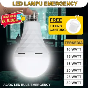 Lampu Bohlam Emergency LED Bulb Magic 10W 15W 20W 25W 30W Watt Free Ongkir Putih Lampu padam / darurat otomatis nyala