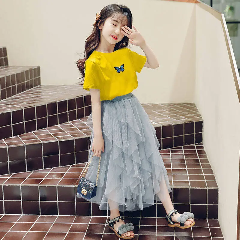 Arkid-Váy Công Chúa Cổ Tích Cho Trẻ Em, Váy Gạc Cho Bé Gái, Bộ Áo Phông, 2 Chiếc, Quần Áo Mùa Hè Thích Hợp Cho Bé Gái 6-10 Tuổi, Cotton Nguyên Chất 0