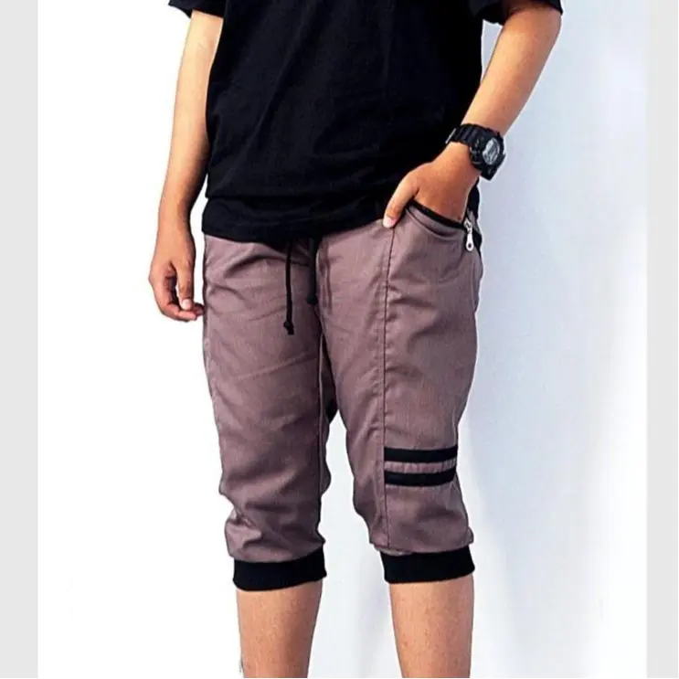 Celana Kolor pendek Surfing Keren pria dewasa Distro Panjang bawah lutut jogger Chino Shorts Katun Tebal buat santai saku resleting Pinggang Rib Karet Nyaman varian Abu Army Kain Hitam Denim Putih Hijau