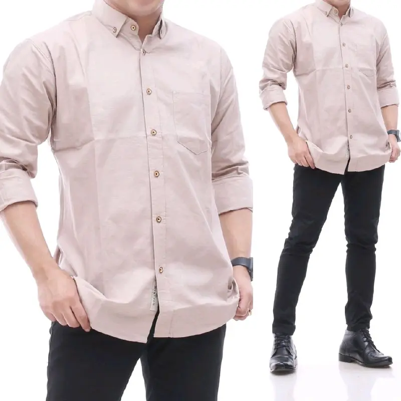 Kemeja Polos Lengan Panjang | Kemeja katun sigaret | Kemeja formal kasual | Atasan Pria | Kemeja koko | Reguler fit Dewasa High Casual 1