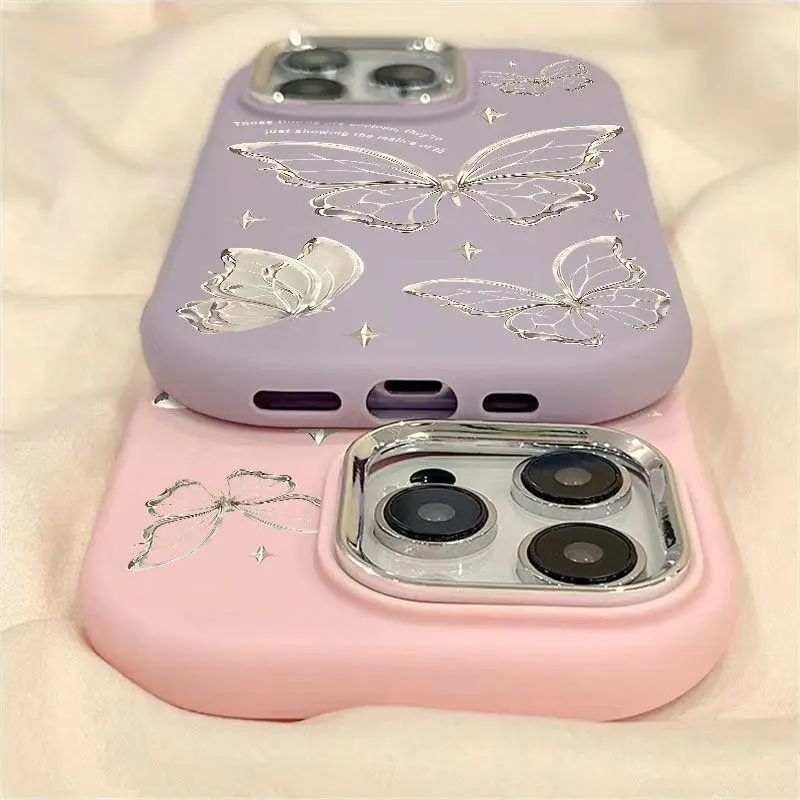 case IP 11 XR 12 13 14 15 7 8 XS plus Pro Max,Fashion Cute cartoon Silver Beautiful Butterfly,Durable couple gift Protective Indonesia Case for Girl 4