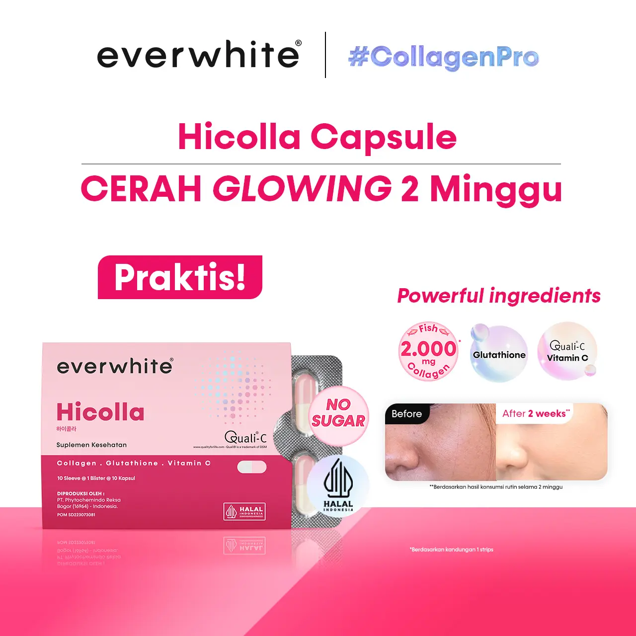 Everwhite Hicolla Capsule (1 Box isi 10 Strips) Minuman Kolagen Pencerah Kulit - Collagen Drink