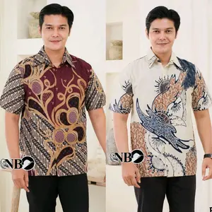 Hem Batik Maskulin Pria Kejora Lengan Pendek Bahan Katun Prima Halus Lembut - Pilihan Motif Banyak - Kemeja Cowok Batik Modern Seragam  Formal Kerja Keren