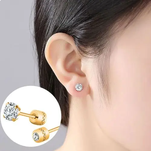 1 Pasang Anting Tindik Telinga Zirkon Kristal Baja Tahan Karat Perhiasan Tindik Sekrup 3