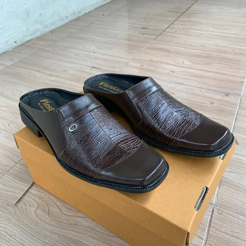 Sepatu Pantofel Selop Formal Pria Kulit Asli YS-13 Premium Asli kulit Sapi shoes Kerja Fantofel Hitam Sendal 1