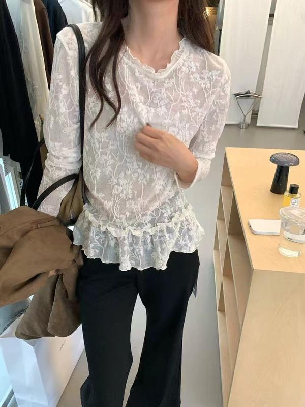 【seeyou phiên bản chính thức】Áo ren mẫu mới mùa thu, phong cách thuần khiết gợi cảm, dễ phối đồ, mang vẻ lãng mạn riêng biệt, tay nghề đan ren tinh xảo, chất liệu lưới voan, viền bèo nhún, mã 6768