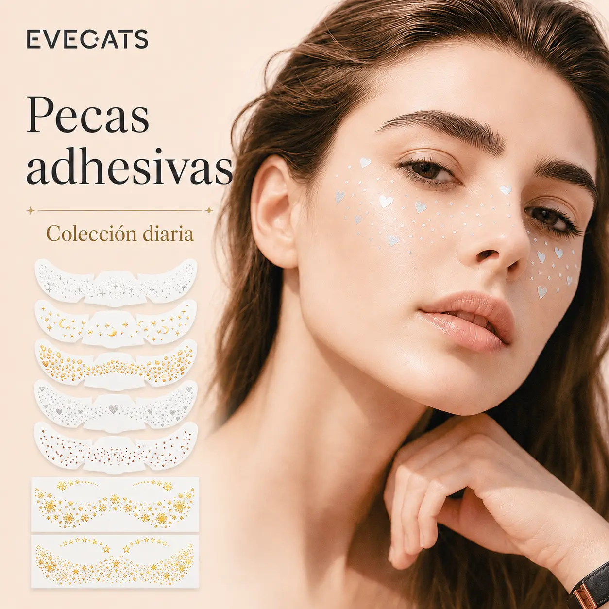 EVECATS Tatuajes Temporales para Cara, Manos y Clavícula, Fáciles de Aplicar y Remover, Resistentes al Agua, con Brillo Holográfico, para Halloween, Navidad, Día de Muertos, Conciertos, Cumpleaños, Festivales de Música, Cosplay, Disfraces, Fiestas Temáticas, Antros y Maquillaje Creativo