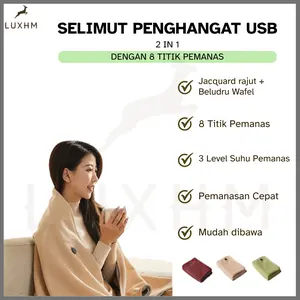 Luxhm Selimut Elektrik Penghangat USB 140 x 80 cm | Selimut Penghangat Elektrik 3 Level Suhu 8 Titik Suhu Panas | Selendang Penghangat Elektrik | Blanket Travel Thermal