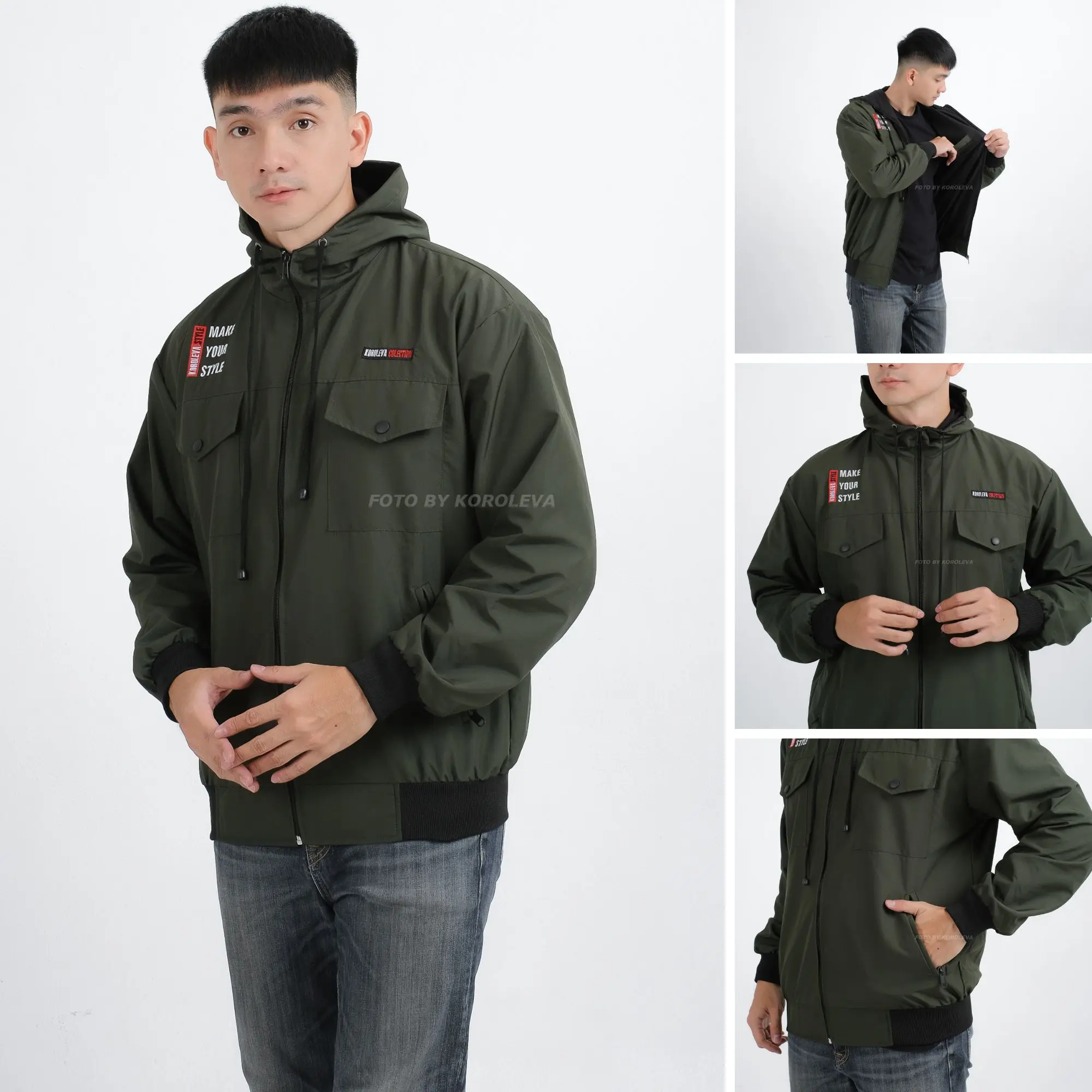 Jaket pria distro Bandung hoodie keren grosir pakaian pria jaket pria keren jaket cowok jaket parasut jaket parasut pria jaket parka jaket pria distro Musim dingin Nyaman B  parasut parka Casual Waterproof Semi Hitam Fleece Tebal Outdoor Bomber