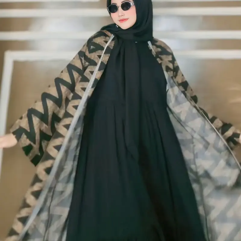 NEW PRODUK VAARIASI JUMBO LD 140  buat INERNYA  OUTER NYA LD 130 BAHAN RAYON TWILL CAKEP CANTIK FASHION KEKINIAN Dress Gold Hitam baju lebaran perempuan Muslim Wanita Gamis Setelan 4