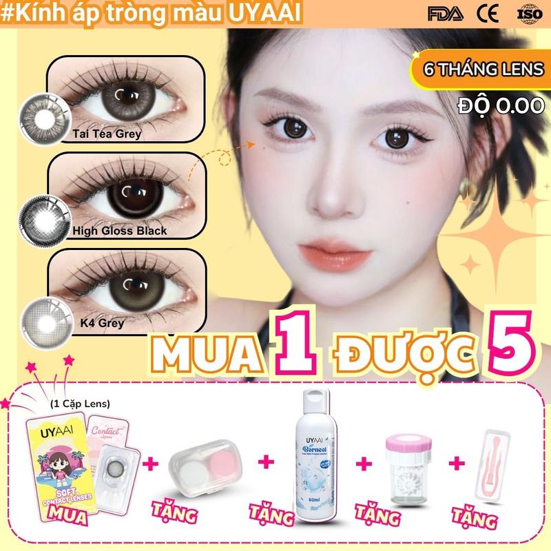 UYAAI【Mua 1 được 5 14.0mm-15.0mm lens 6 tháng lens,Pearl Grey Sonwball Brown moonlight brown ,màu đen nâu và xám Lens phù hợp với phong cách hàng ngày có phụ kiện kính áp tròng UYAAI chính hãng lens mắt
