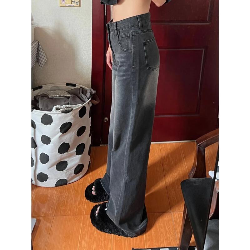YOYO-Abu-abu Highwaist kulot loose jeans celana baggy pants wanita 4