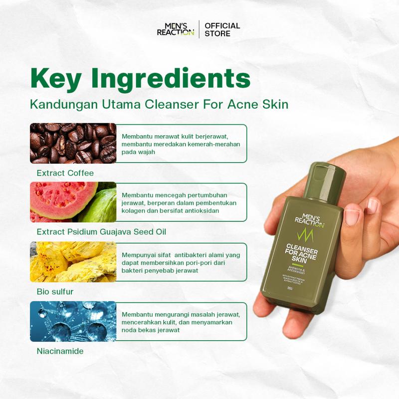 Mensreaction Cleanser for Acne Skin - Membantu Atasi Jerawat & Cerahkan Wajah Kusam 1