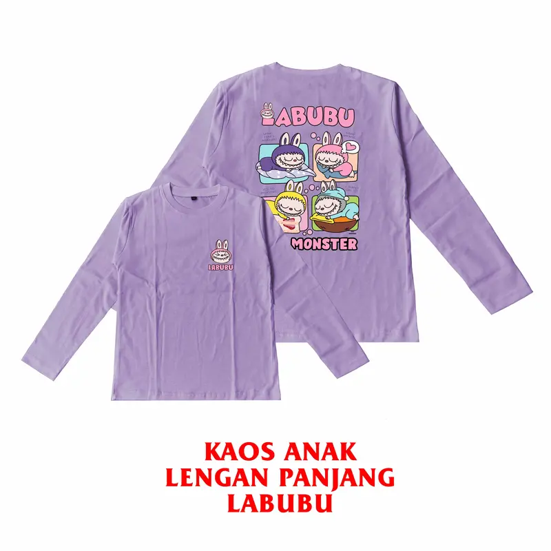 Kaos Anak Perempuan Lengan Panjang Gambar Labubuu Usia 4-12 Tahun 1