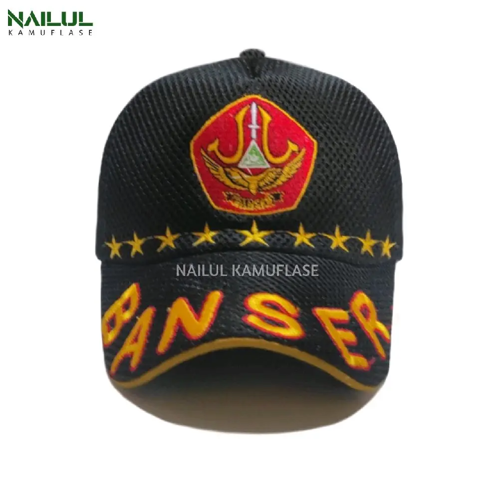 Topi Banser Bintang 9 Double Mesh Hitam bordir - Banser Nasional