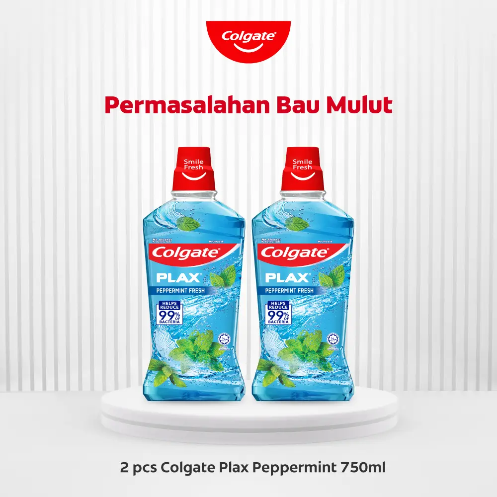 Colgate Obat Kumur Plax Peppermint 750ml. Menyegarkan Nafas, Melawan Bakteri Mulut, Menjaga Kesehatan Gusi, Mencegah Gigi Berlubang, Perlindungan Mulut, Perawatan Mulut, Bebas Alkohol Isi 2 pcs