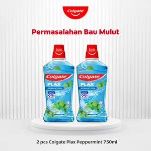 Colgate Obat Kumur Plax Peppermint 750ml. Menyegarkan Nafas, Melawan Bakteri Mulut, Menjaga Kesehatan Gusi, Mencegah Gigi Berlubang, Perlindungan Mulut, Perawatan Mulut, Bebas Alkohol Isi 2 pcs