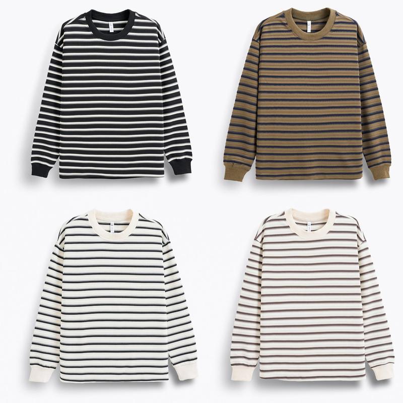  Áo Nỉ Nam Dài Tay Cổ Tròn Sọc Ngang L.4.7880 Form Fitted Menswear Hoodie Tay Dài Bi Tre áo  nỉ 