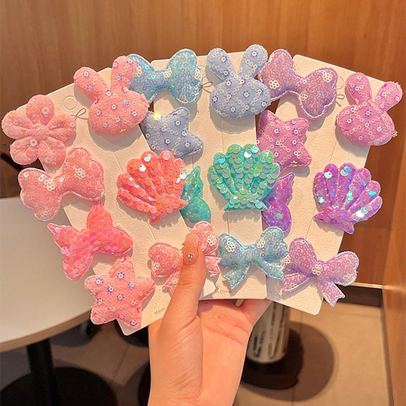 Kẹp Tóc Trẻ Em, Nơ Kim Sa, Thiết Kế Vỏ Hoa Rừng, Phong Cách Công Chúa, 7 Cái / Bộ, Màu Pastel, Kẹp Tóc Trẻ Em, Phụ Kiện Tóc 1