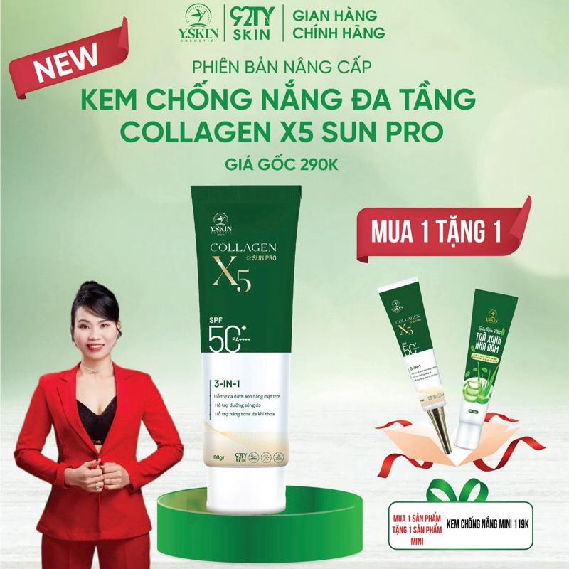 KEM CHỐNG NẮNG ĐA TẦNG collagen x5 sun pro Y.SKIN -sản xuất theo công nghệ Hàn Quốc SPF50 và PA ++++ mua 1 kcn tặng kèm 1 sữa rửa mặt mini hoặc thẻ cào hoặc srm mini NMN mini
