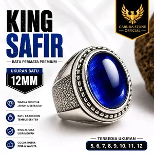 Cincin King Safir 12mm Ring Pria Wanita Biru Elegan Tembus Senter