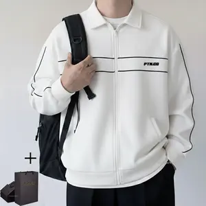 Jaket Tracktop Bahan Kain Flecee Line Stripe Unisex Pria - Wanita A3