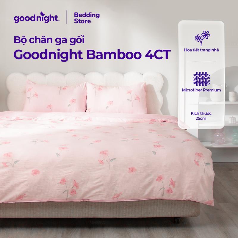 Bộ ga chun 4 món vải cotton đũi mềm mại thoáng mát Goodnight Bamboo, 2 vỏ gối, 1 vỏ chăn, 1 ga chun phù hợp nệm dưới 20cm