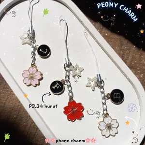 Gantungan HP Kunci  Bunga Pilih inisial PEONY CHARM Sovenir Hadiah Aestetic 1pcs Nan.mlg 0317