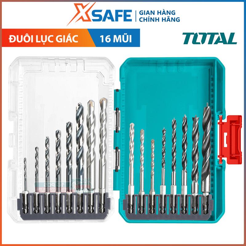 Bộ 16 mũi khoan Total đuôi lục giác mũi kim loại, mũi khoan đa chức năng và mũi khoan gỗ