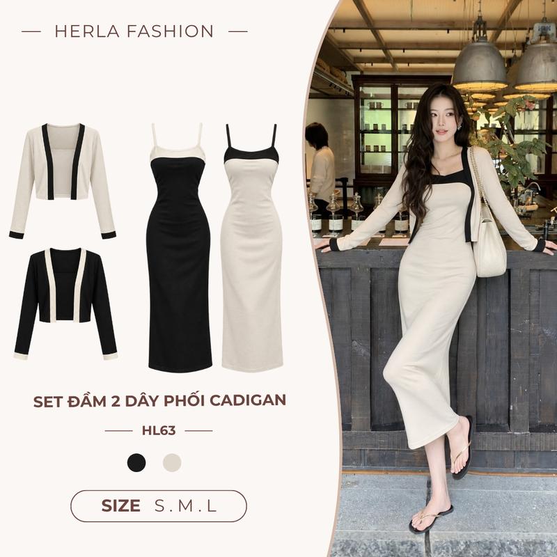 [DEAL MỞ BÁN] HL29 Set Đầm 2 Dây Phối Cadigan,Thiết kế Cho Mùa Thu Thanh Lịch Nhẹ Nhàng Chất Liệu Tăm Thỏ Mềm Mại