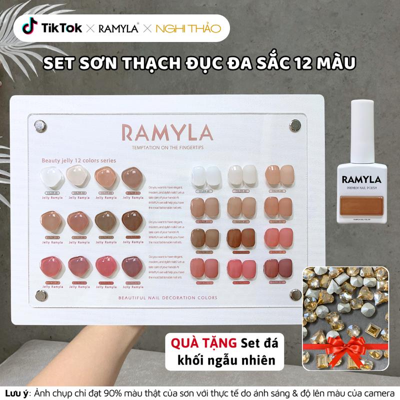 Set sơn gel thạch đục đa sắc RAMYLA 12 màu Tặng set đá khối ngẫu nhiên