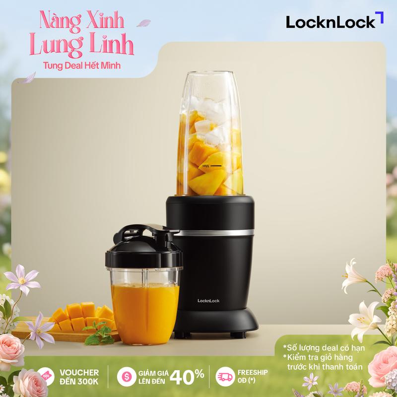 Máy xay sinh tố LocknLock blender EJM452BLK màu đen - 2 bình đựng 950ml và 500ml, xay đá và chống trượt