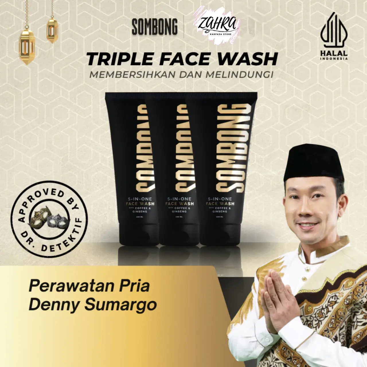 [TRIPLE] SOMBONG 5-in-1 Face Wash with Coffee & Ginseng Sabun Pembersih Wajah Pria 100 ml