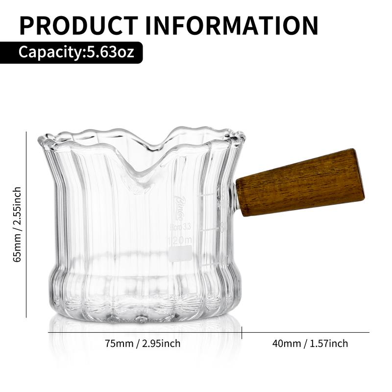 BINCOO Coffee Milk Cup with Scale Italian Concentrated Measuring Cup with Wooden Handle Milk Jar 160ML 4