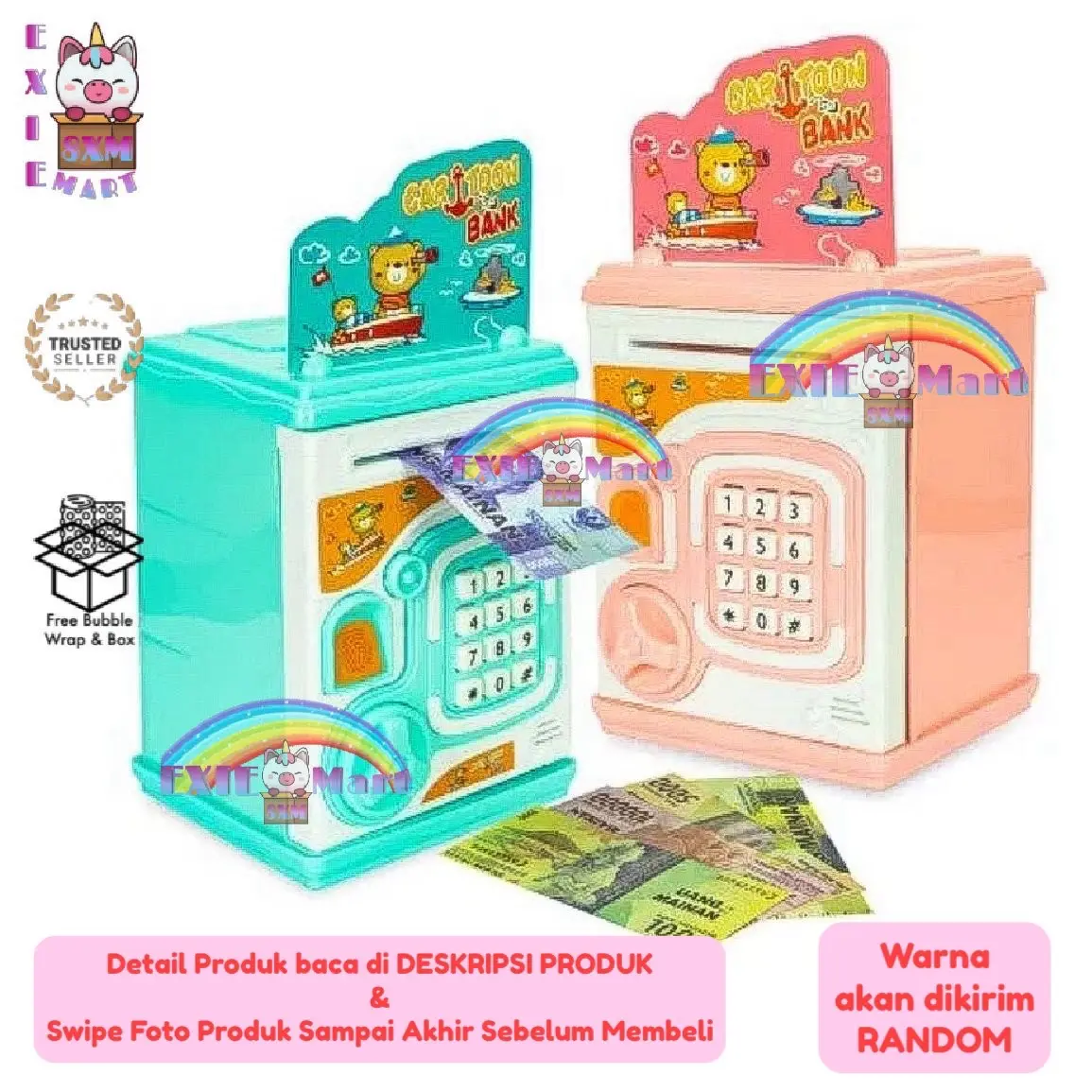MAINAN ANAK BRANKAS CELENGAN MINI MONEY SAFE - MAINAN MESIN ATM MINI KELUAR SUARA [YA3] Lampu Plastik
