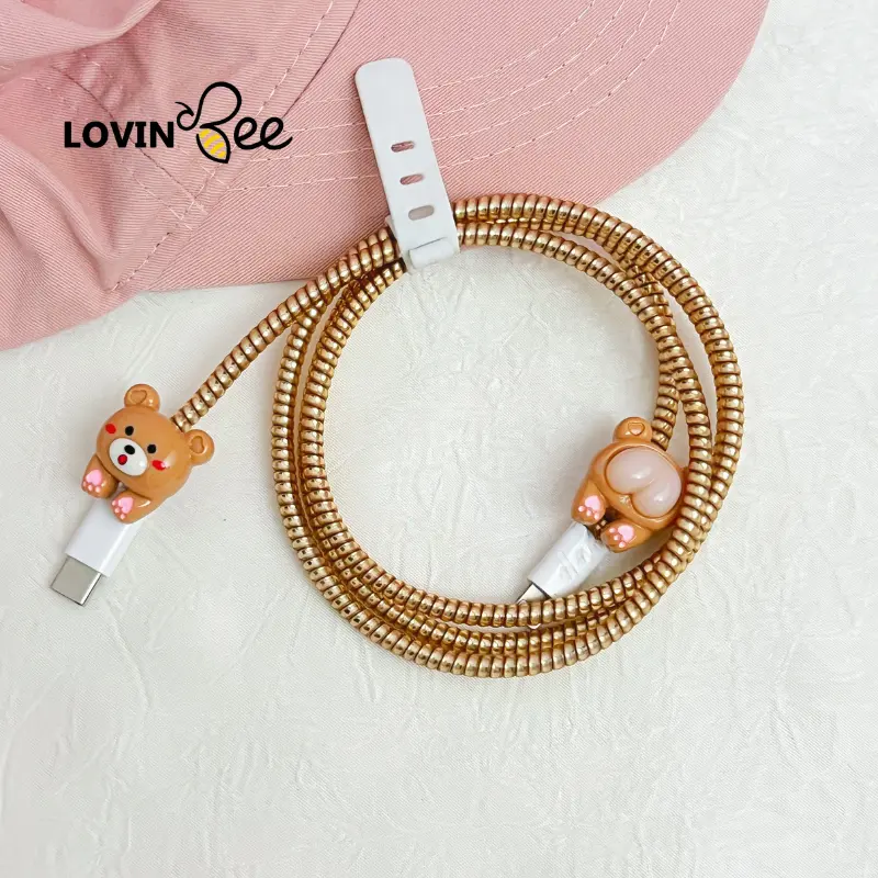 Pelindung Kabel Charger 1 Set 4 Item Kabel Data Kawat Kabel Hp Untuk Iphone Samsung Xiaomi Oppo Android Universal Motif Kartun Lucu 2