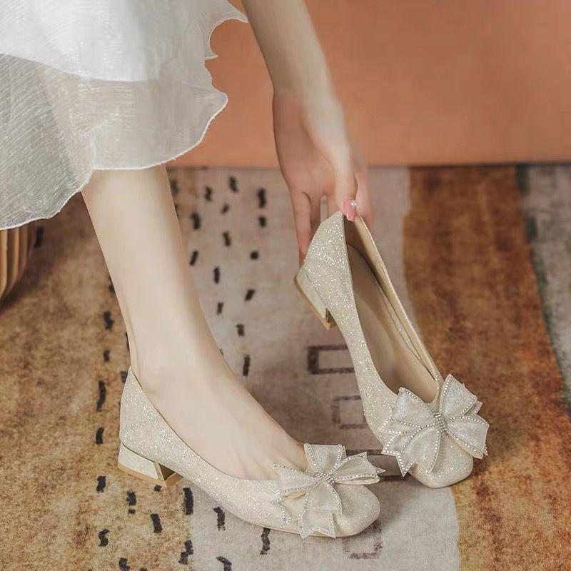 Product Introduction of Pumps women thick heels engagement shoes new evening style gentle all-season low heels daily wear bridesmaid shoes 2022 Girl Footwear 15