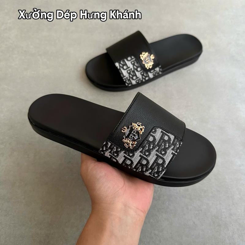 Khâu Dấu Chỉ Dép lê Nam Quai Ngang Sang Trọng Thời Trang sz 37-43 - Đế Cao Su Cao Cấp Trống Trơn Trượt -Dép Thời Trang Nhung Đồng Quai Hậu Quai Ngang Đế Bằng