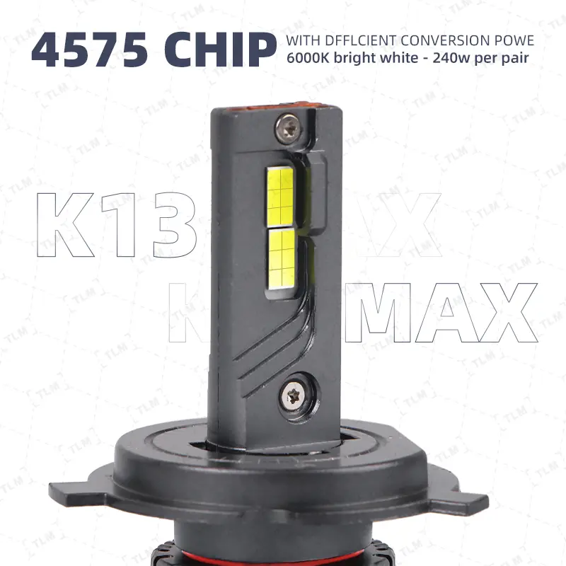 Đèn pha LED ô tô, 2 chiếc, Hạt đèn CSP4575, Ống đồng K13MAX 3, 220W, 6000k trắng, Thích hợp cho H4, H13, 9004 và 9007, Đèn pha và đèn pha tích hợp ánh sáng mạnh, Bóng đèn Spotlight siêu sáng 1