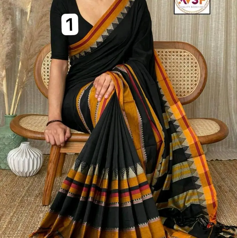 Narayanpet Style Khadi Cotton Saree with Beautiful border (running blouse)