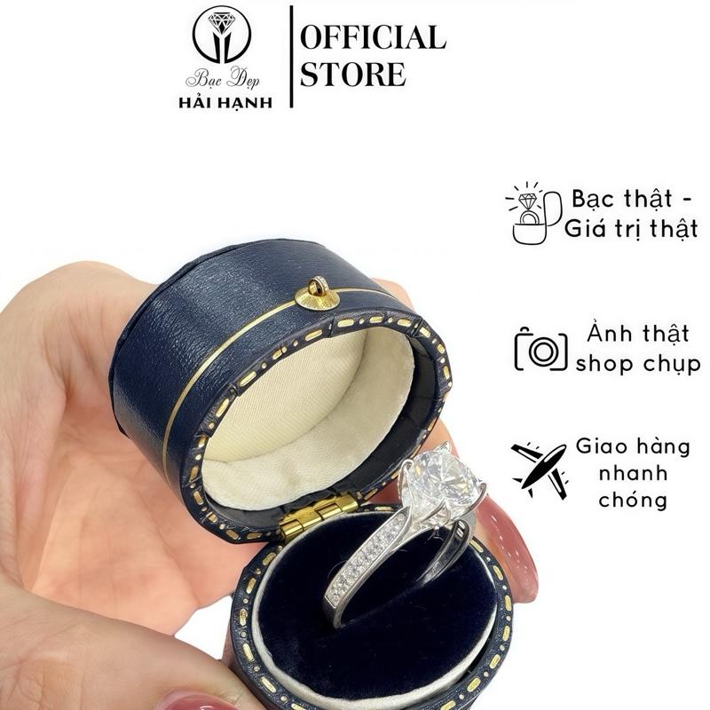 Nhẫn bạc ta cho nữ bản bốn chấu viền đá tạo đường nét sang chảnh mà lại rất công chúa khi đeo - Bạc đẹp Hải Hạnh HHJ ảnh thật shop chụp