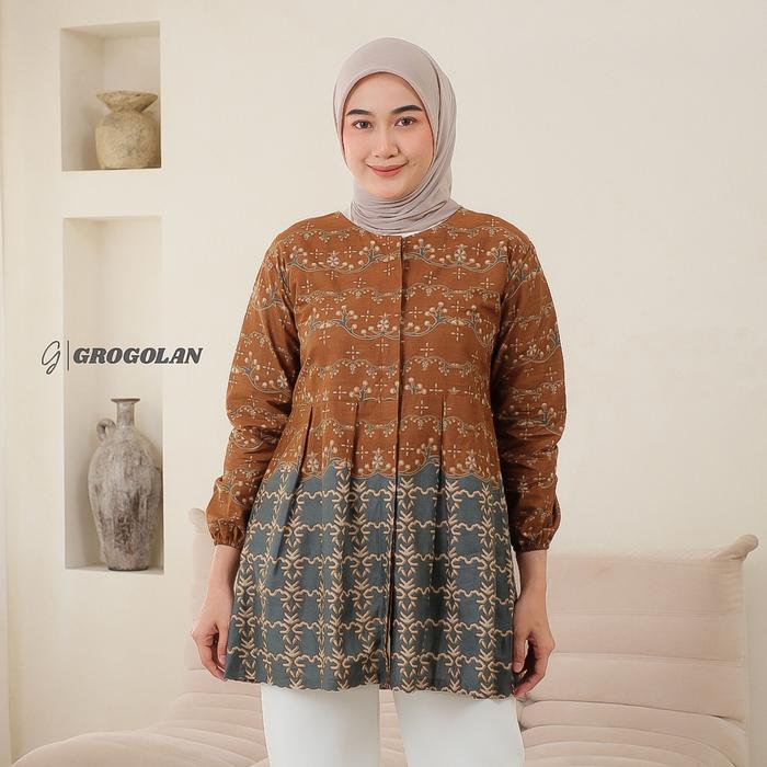 Gambar GROGOLAN Blouse Batik Wanita Lengan Panjang Atasan Batik Kerja Zena - Zena, M dari Grogolan Official Kota Pekalongan 5 Tokopedia